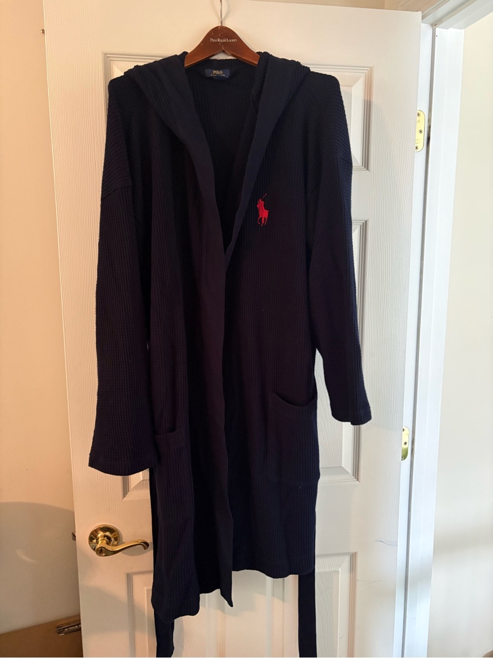 NEW Polo by Ralph Lauren Navy Hooded Teddy Robe with Red Pony